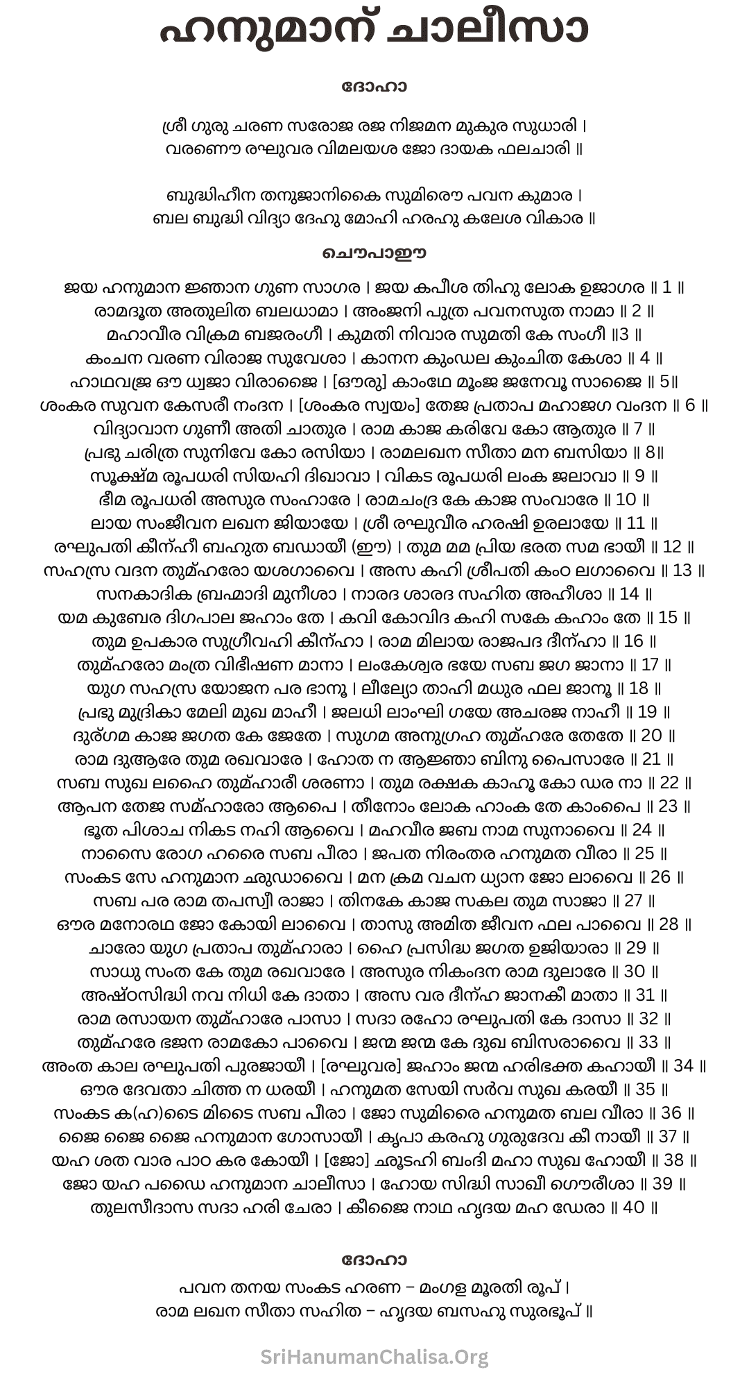 Hanuman Chalisa Lyrics in Malayalam - ഹനുമാന്‍ ചാലിസ